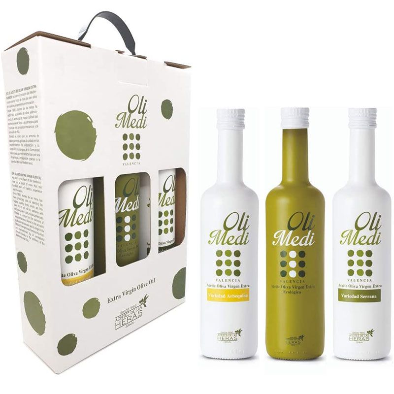 Coffert cadeau de 3 bouteilles d'huiles d'olive qualité Premium Olimedi - 3  x 0,5L